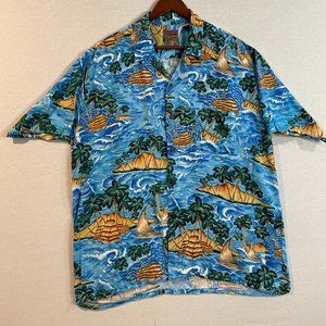 Pineapple Connection Palms Hawaiian Shirt 100% Rayon Size L